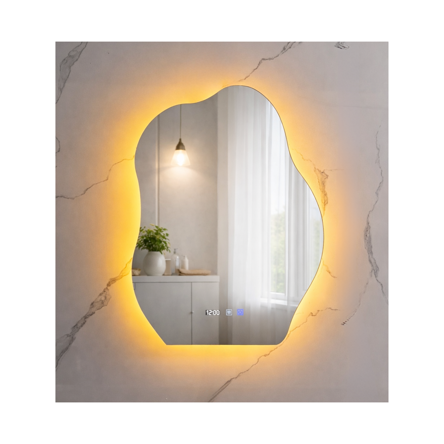 Espejo LED Para Baño Antiempañante Con Reloj Digital Sin Marco 60x80 cm 1