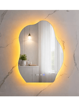 Espejo LED Para Baño Antiempañante Con Reloj Digital Sin Marco 60x80 cm