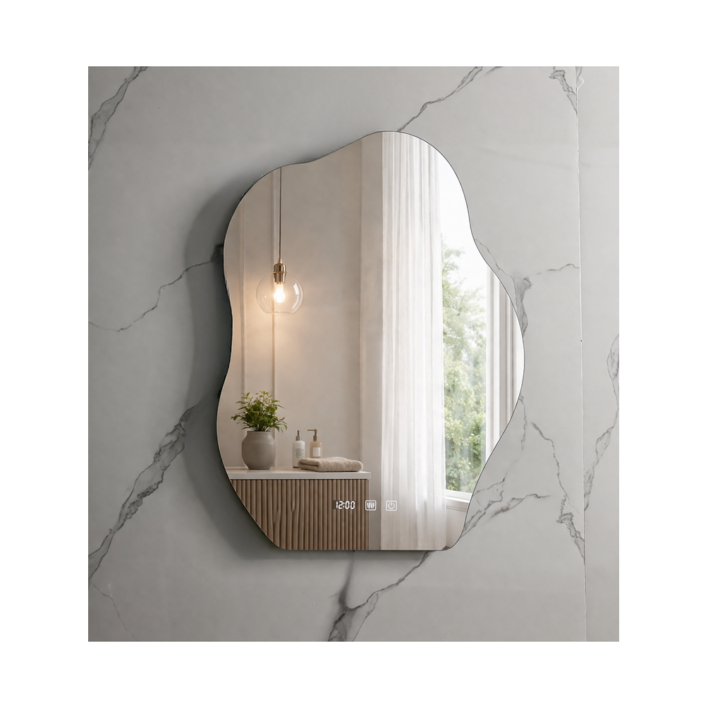 Espejo LED Para Baño Antiempañante Con Reloj Digital Sin Marco 60x80 cm 4