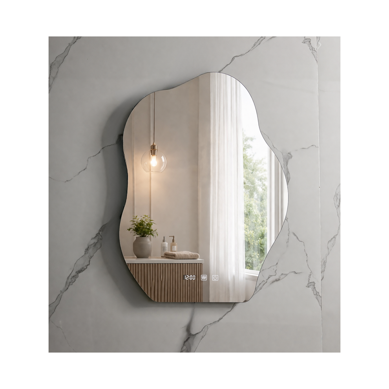 Espejo LED Para Baño Antiempañante Con Reloj Digital Sin Marco 60x80 cm 4