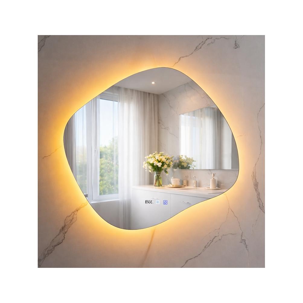  Espejo LED Para Baño Antiempañante Con Reloj Digital Sin Marco 70x80 cm 1