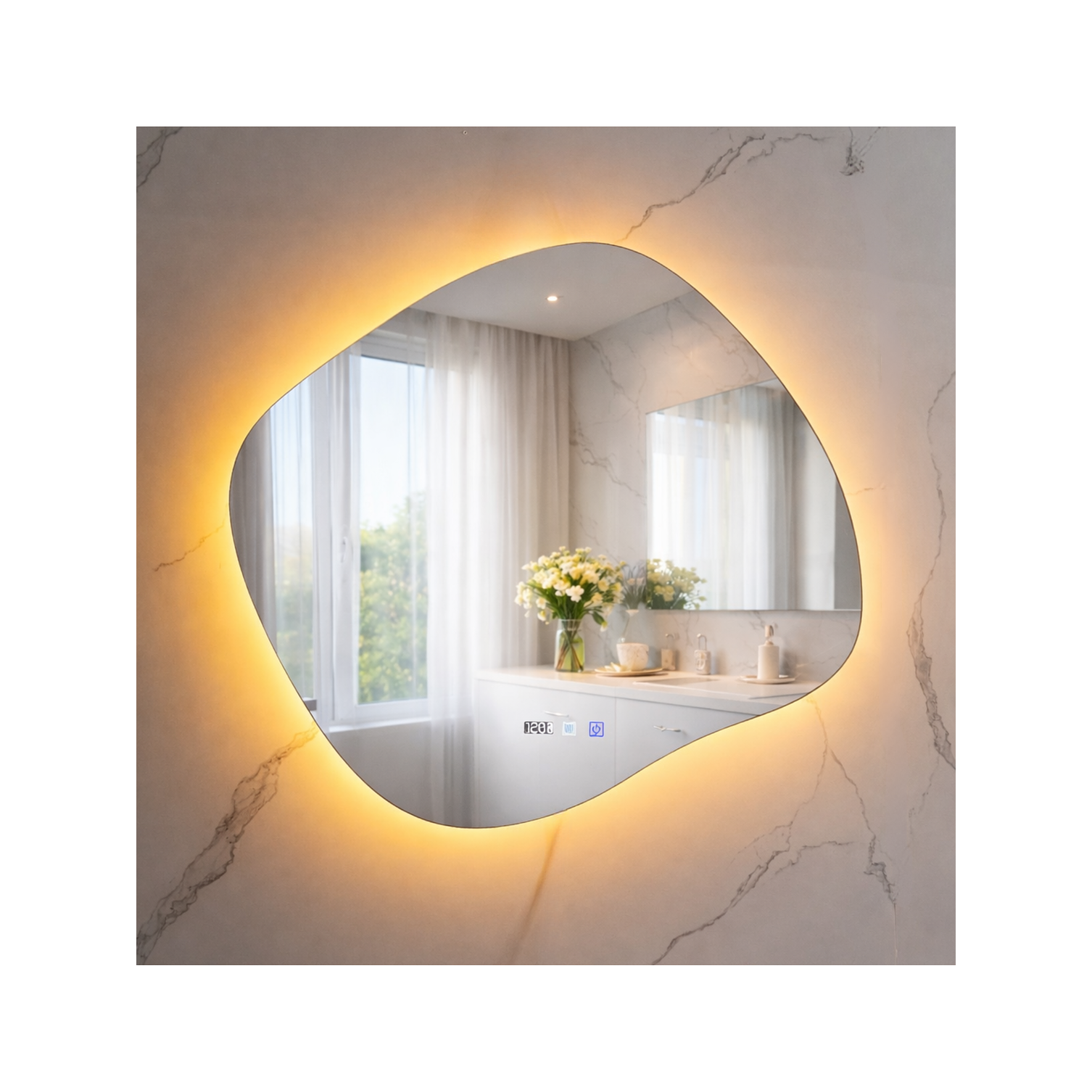  Espejo LED Para Baño Antiempañante Con Reloj Digital Sin Marco 70x80 cm 1