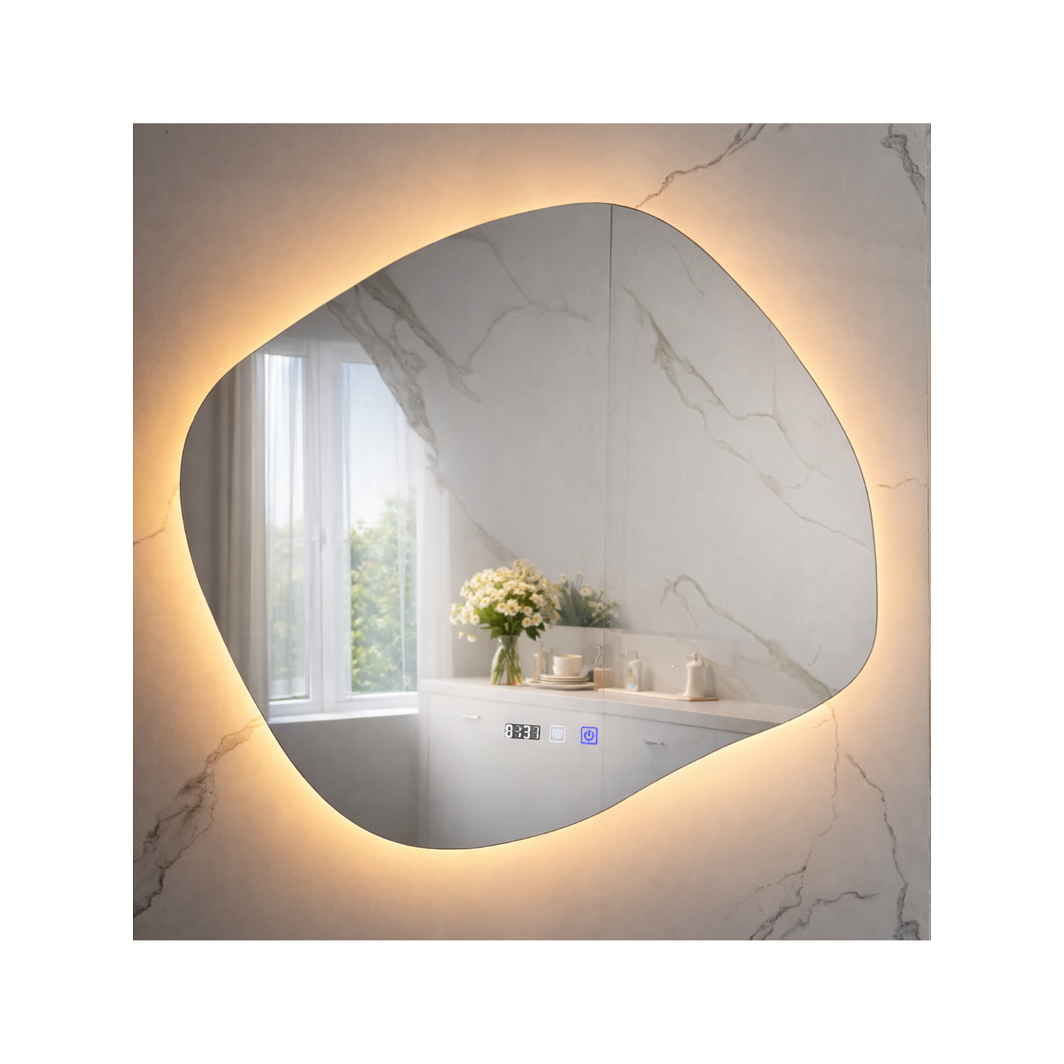  Espejo LED Para Baño Antiempañante Con Reloj Digital Sin Marco 70x80 cm 3