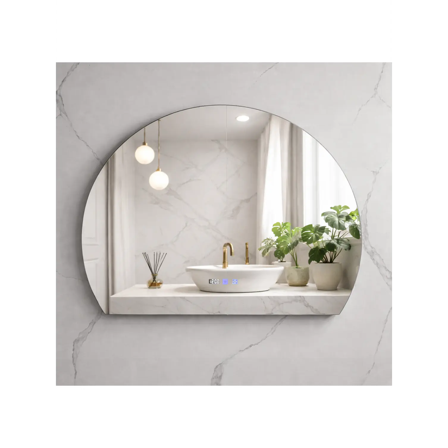 Espejo LED Para Baño Desempañante Con Reloj Digital Sin Marco 100x80 cm 4