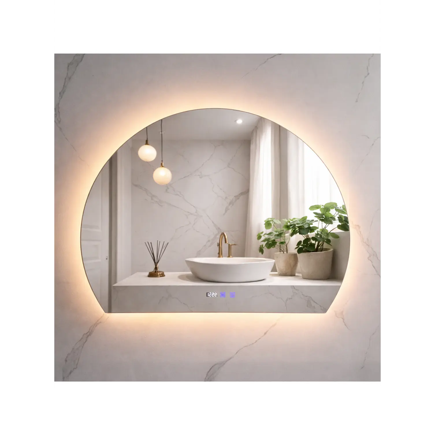 Espejo LED Para Baño Desempañante Con Reloj Digital Sin Marco 100x80 cm 3