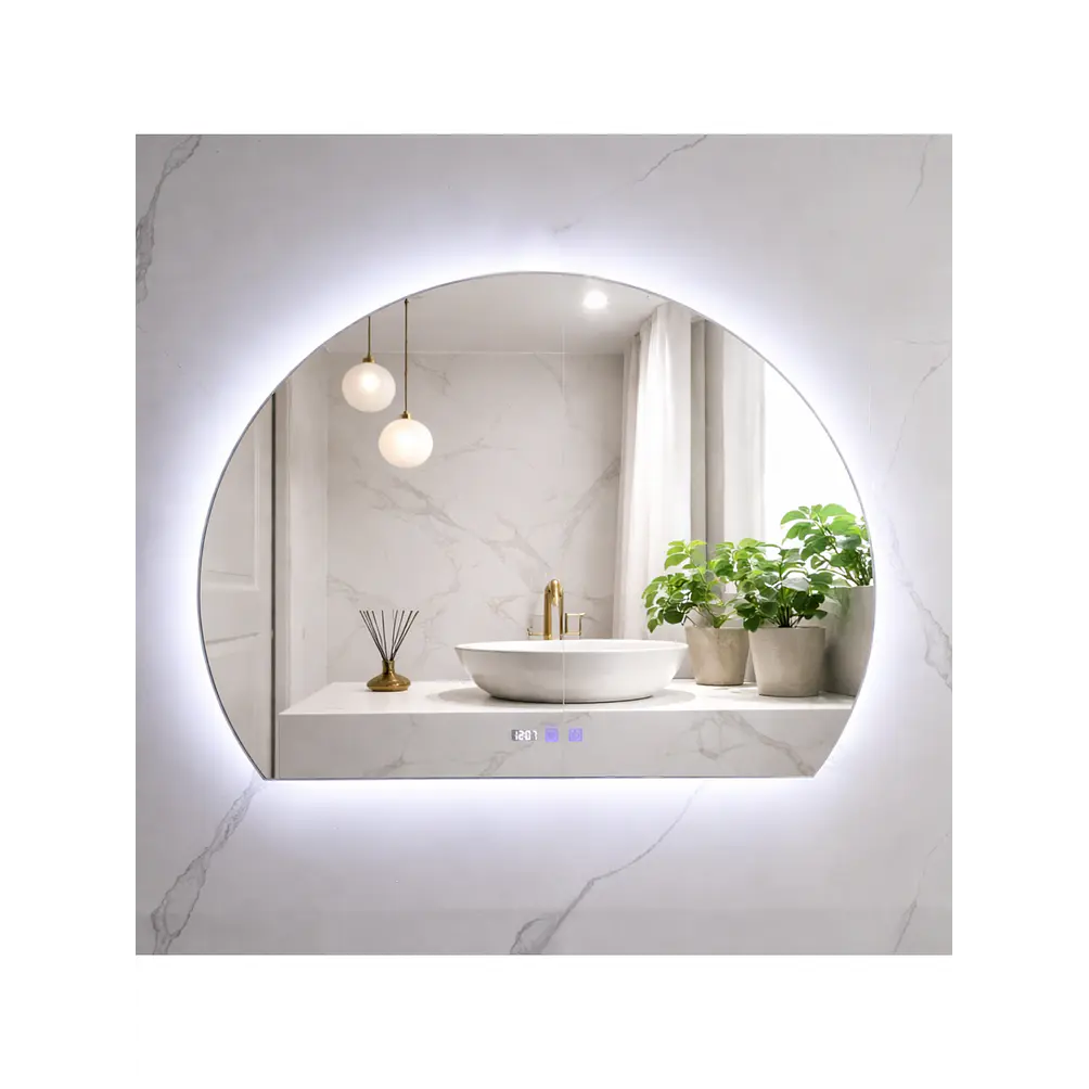 Espejo LED Para Baño Desempañante Con Reloj Digital Sin Marco 100x80 cm 2
