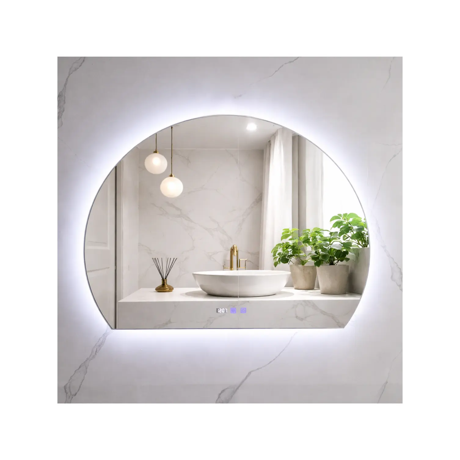Espejo LED Para Baño Desempañante Con Reloj Digital Sin Marco 100x80 cm 2