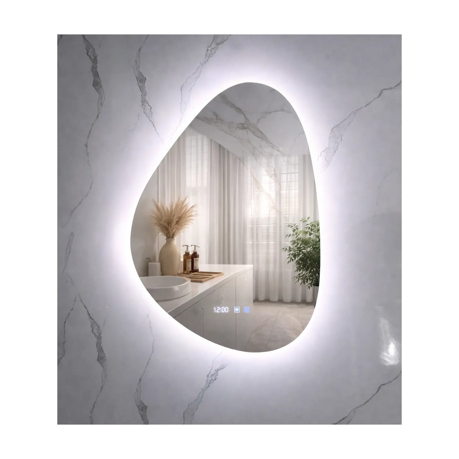 Espejo LED Para Baño Antiempañante Con Reloj Digital Sin Marco 60x80 cm 3