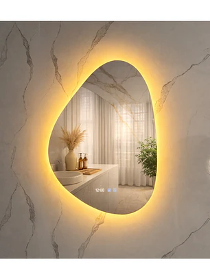 Espejo LED Para Baño Antiempañante Con Reloj Digital Sin Marco 60x80 cm