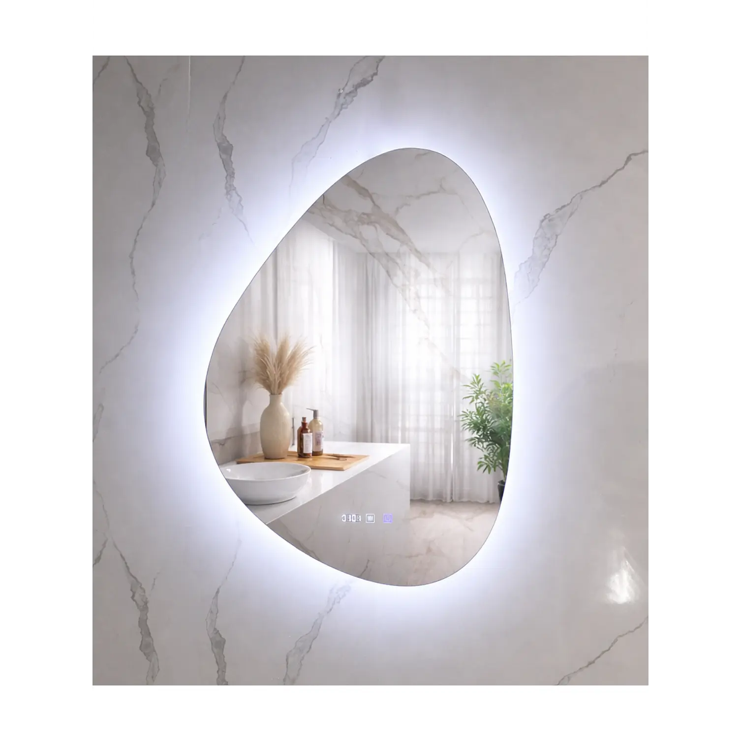 Espejo LED Para Baño Antiempañante Con Reloj Digital Sin Marco 60x80 cm 2