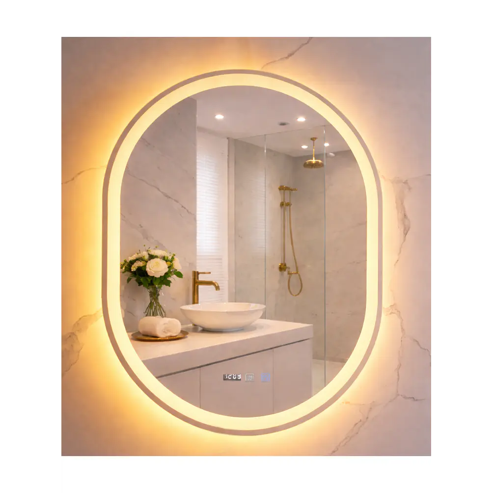 Espejo LED Para Baño Antiempañante Con Reloj Digital Sin Marco 60x80 cm 1