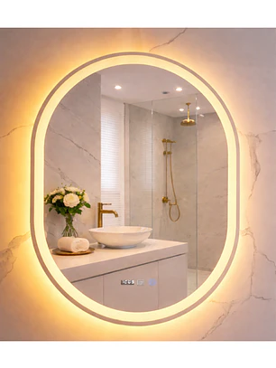 Espejo LED Para Baño Antiempañante Con Reloj Digital Sin Marco 60x80 cm
