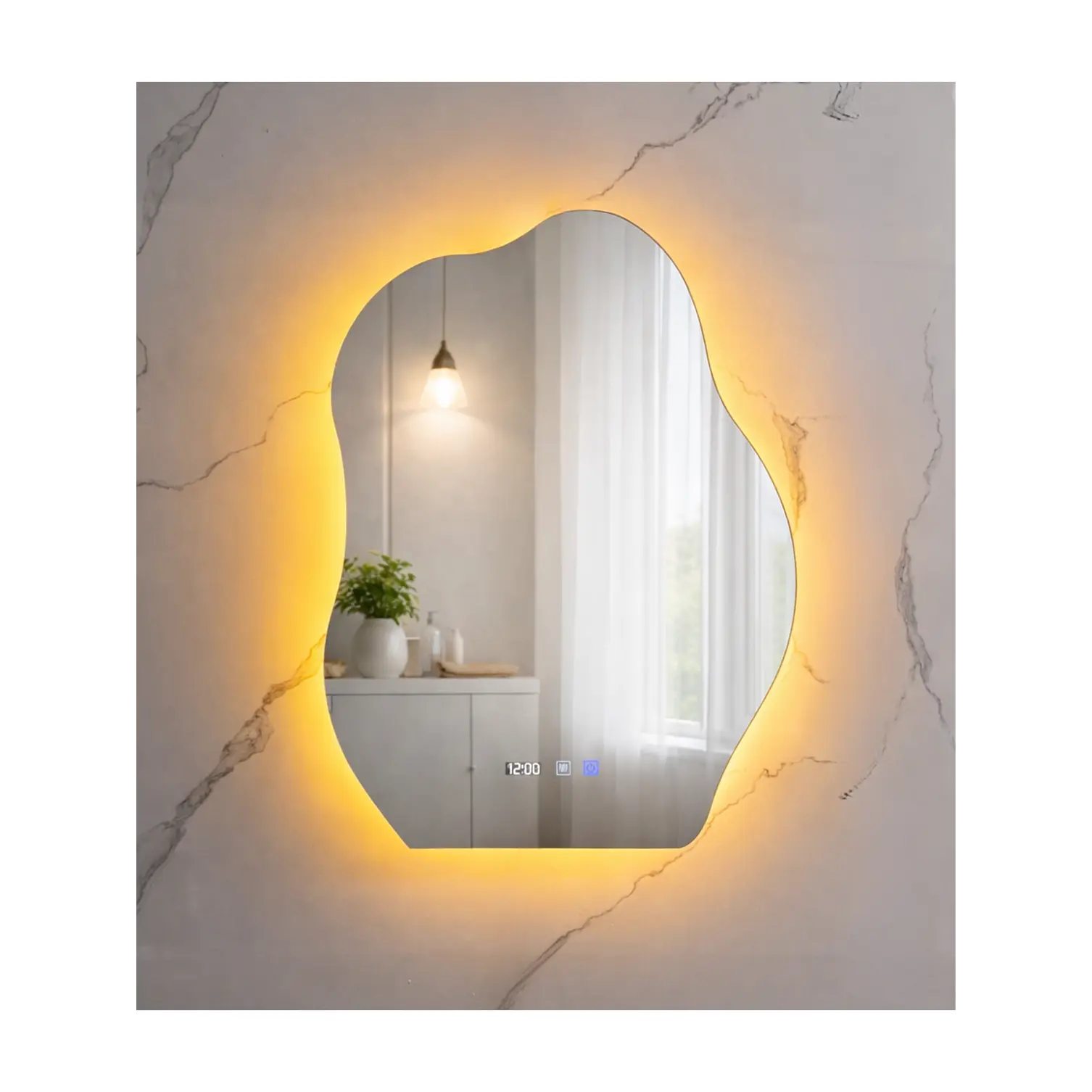 Espejo LED Para Baño Antiempañante Con Reloj Digital Sin Marco 60x80 cm 1