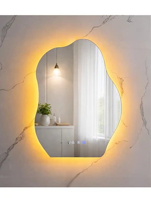 Espejo LED Para Baño Antiempañante Con Reloj Digital Sin Marco 60x80 cm