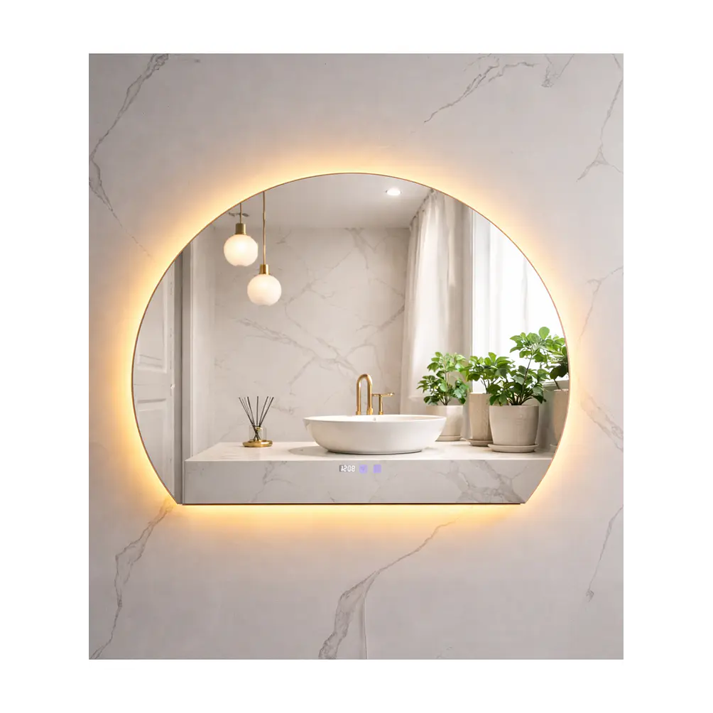 Espejo LED Para Baño Desempañante Con Reloj Digital Sin Marco 100x80 cm 1