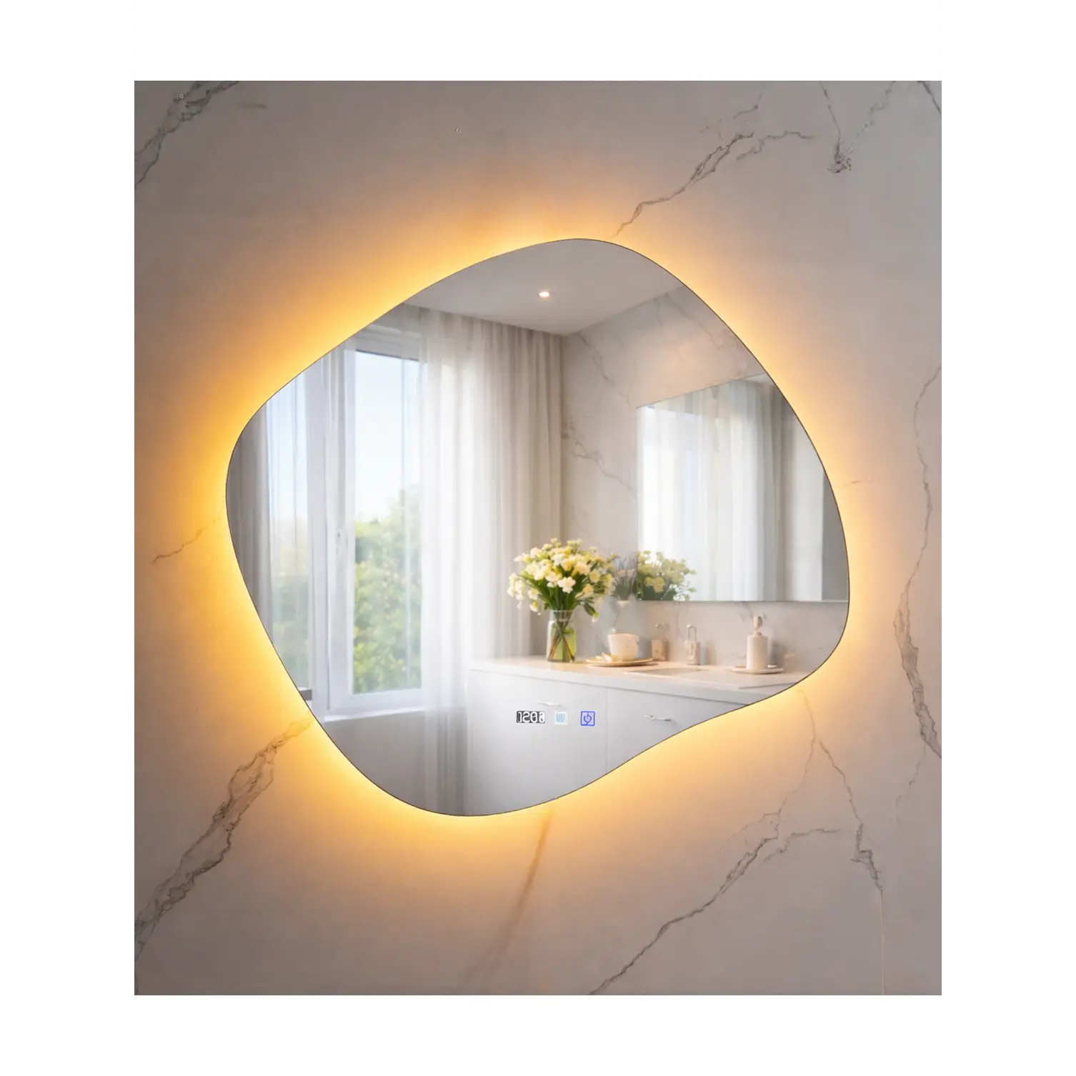  Espejo LED Para Baño Antiempañante Con Reloj Digital Sin Marco 70x80 cm 1