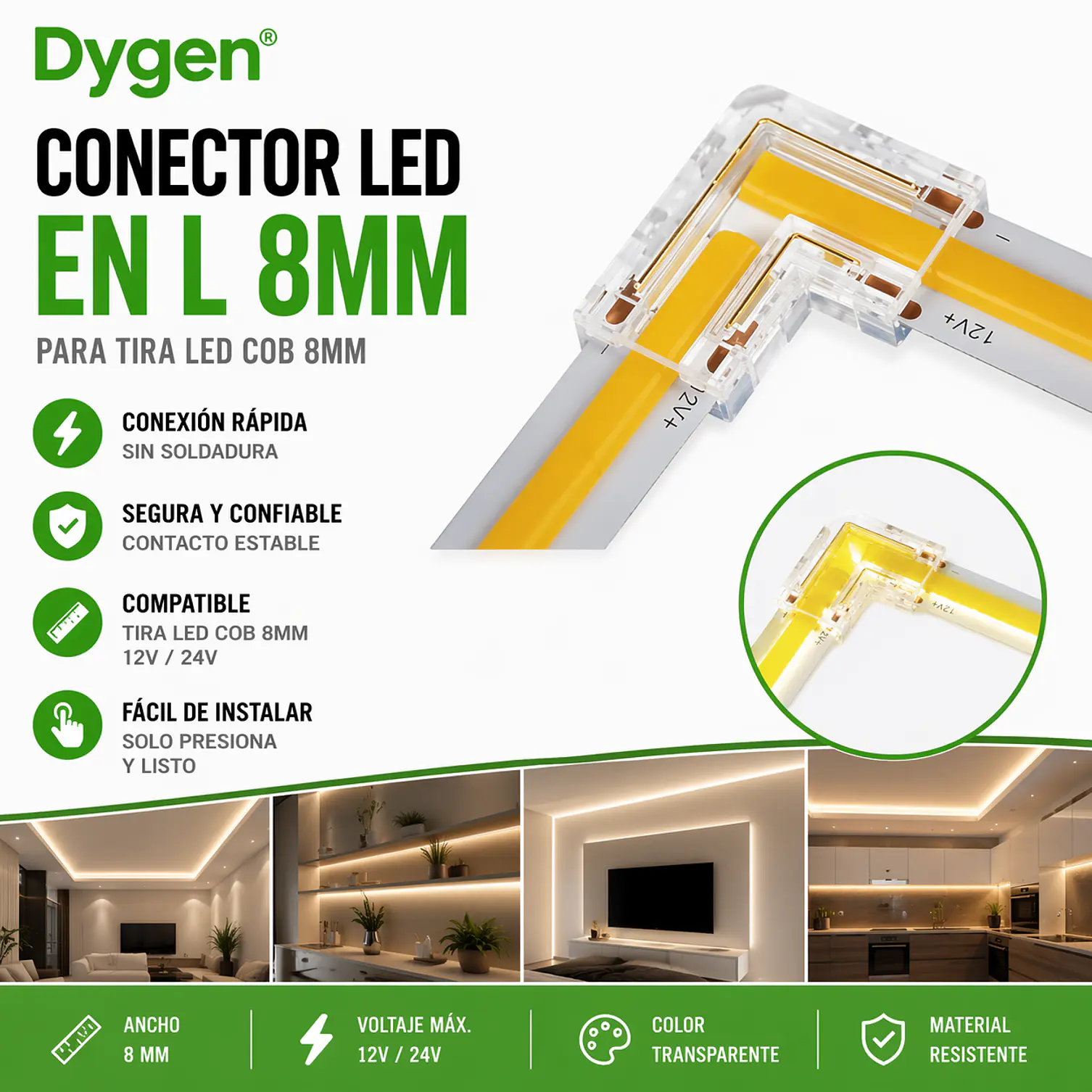 pack de 5 conectores en L de cable para tiras led 2