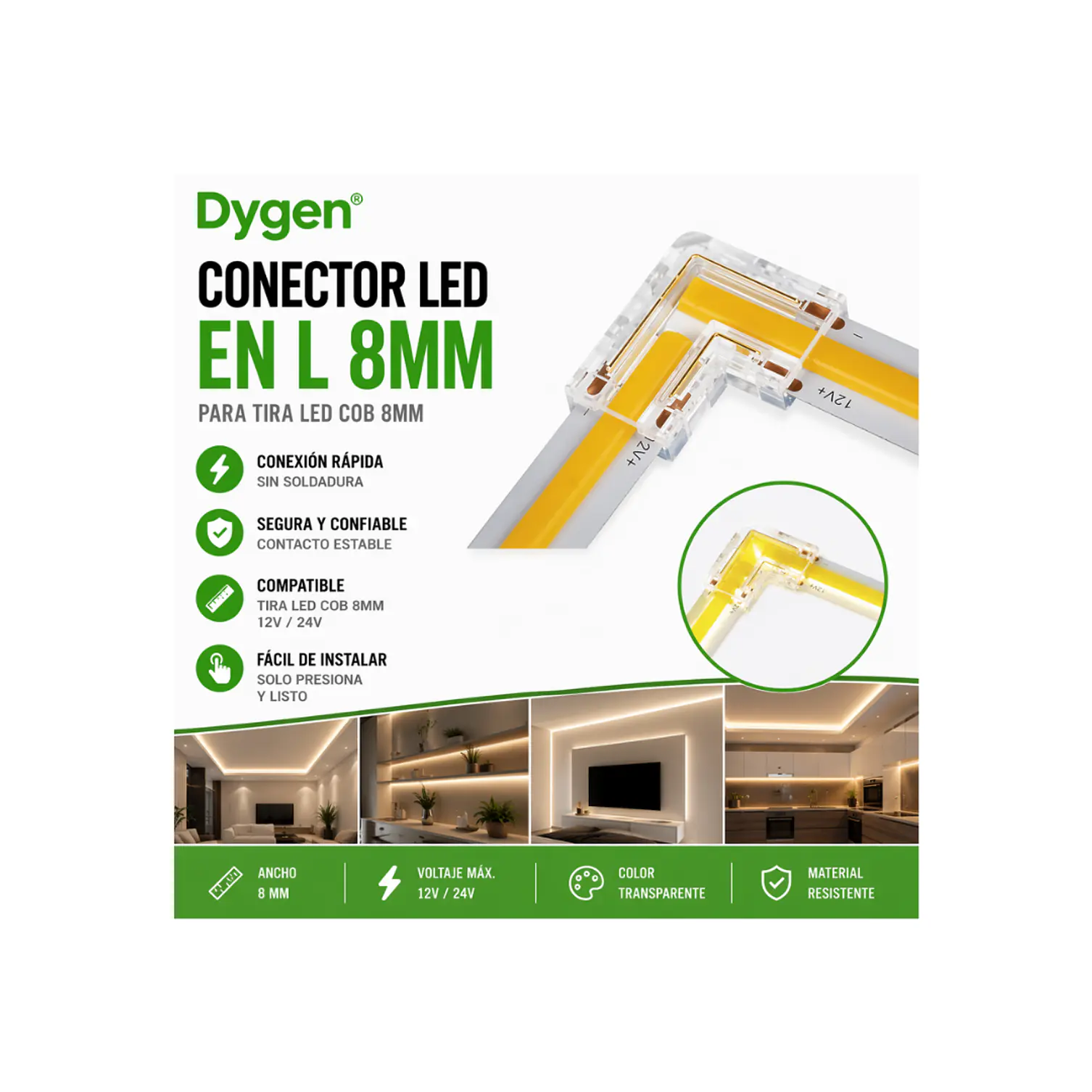 pack de 5 conectores en L de cable para tiras led 1