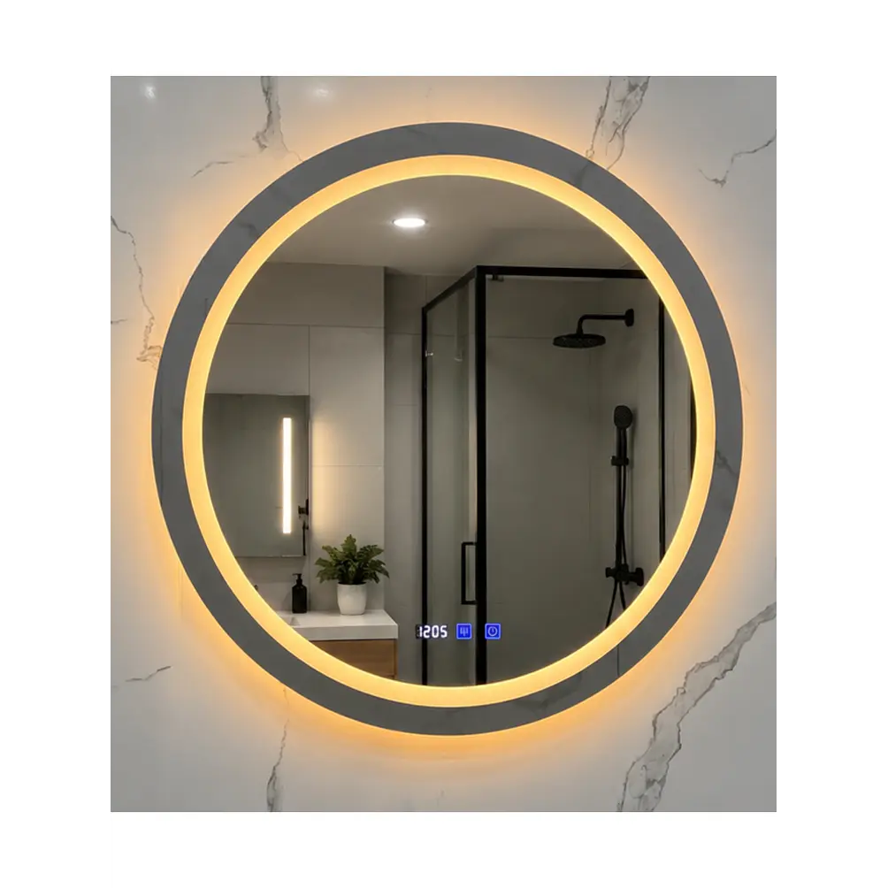 Espejo Redondo LED 80 cm con Desempañante, Reloj y Temperatura 1