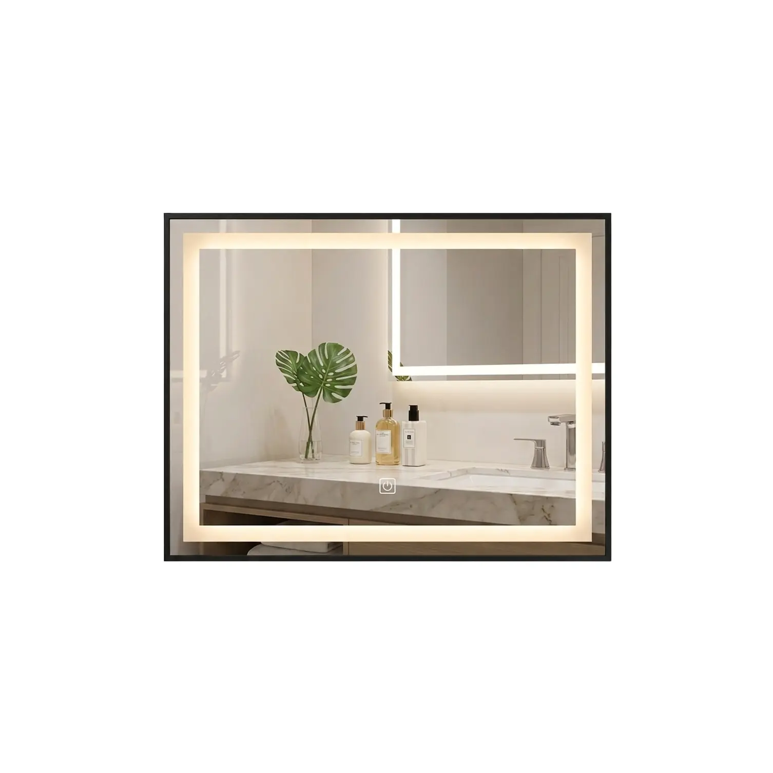 Espejo con Marco Negro LED 80x60cm 3
