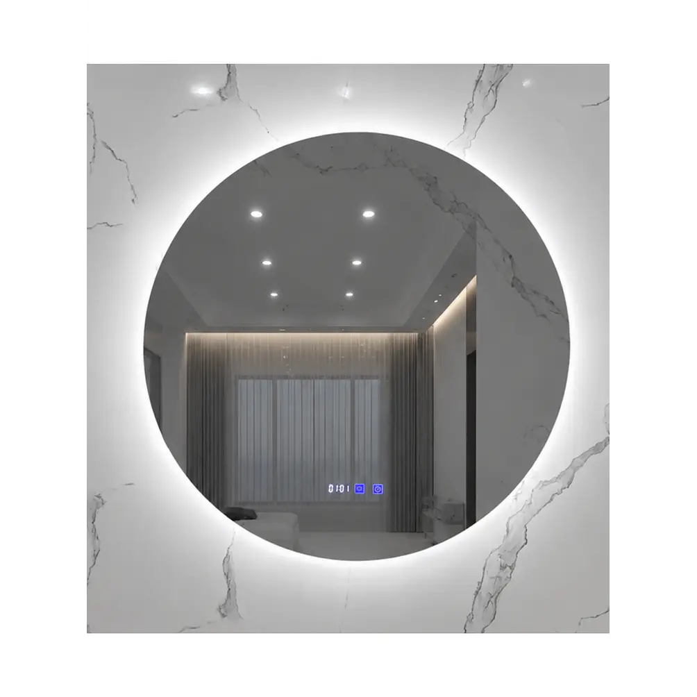 Espejo Redondo LED 80 cm con Desempañante, Reloj y Temperatura 2