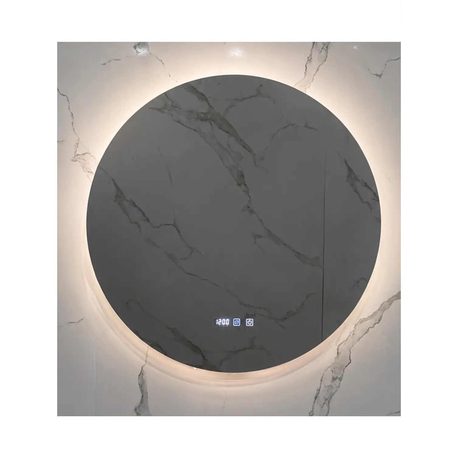 Espejo Redondo LED 80 cm con Desempañante, Reloj y Temperatura 3