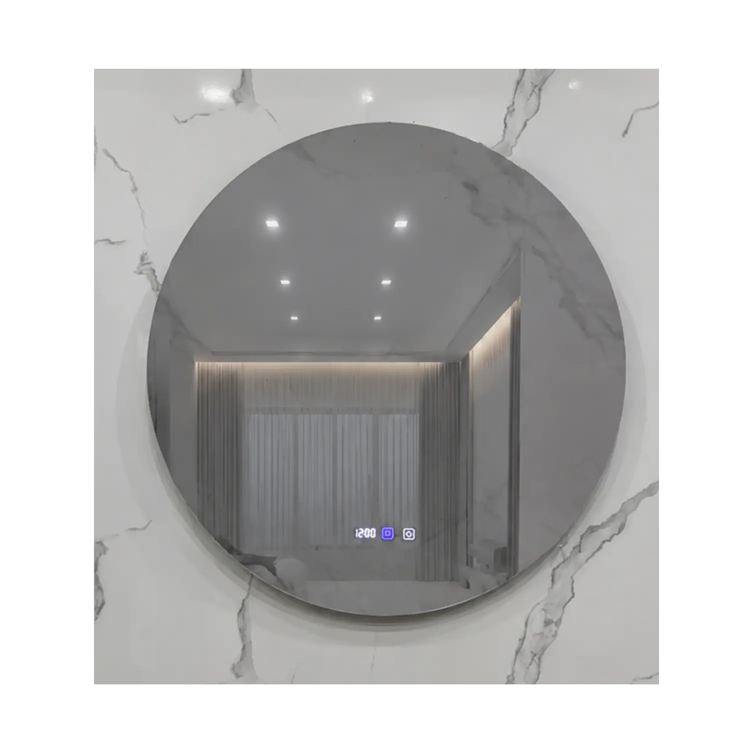Espejo Redondo LED 80 cm con Desempañante, Reloj y Temperatura 4