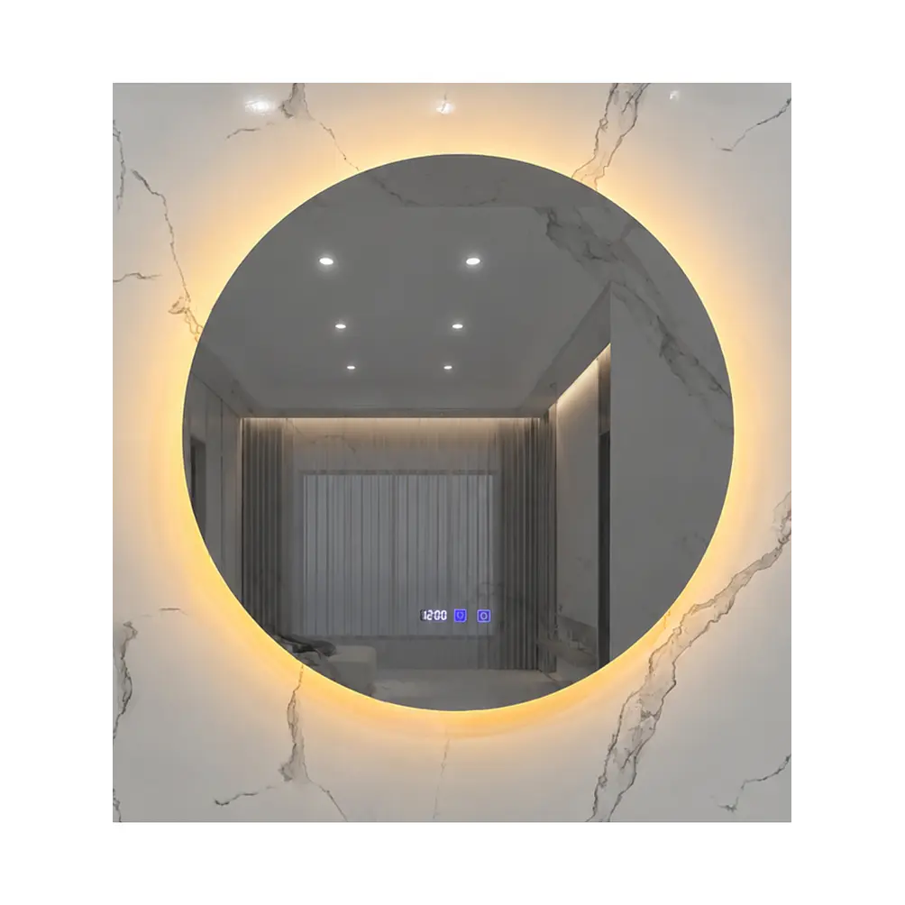 Espejo Redondo LED 80 cm con Desempañante, Reloj y Temperatura 1