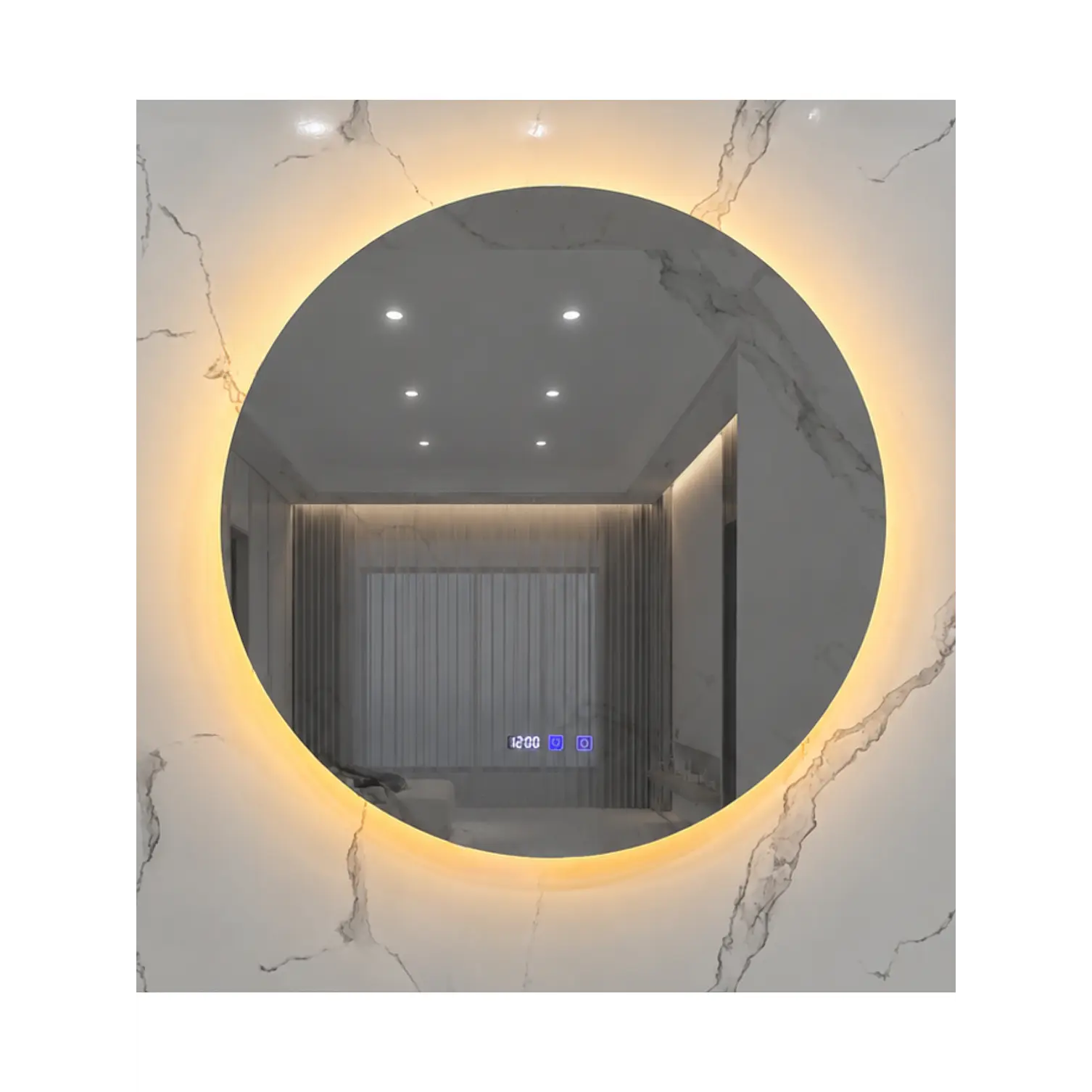 Espejo Redondo LED 80 cm con Desempañante, Reloj y Temperatura 1