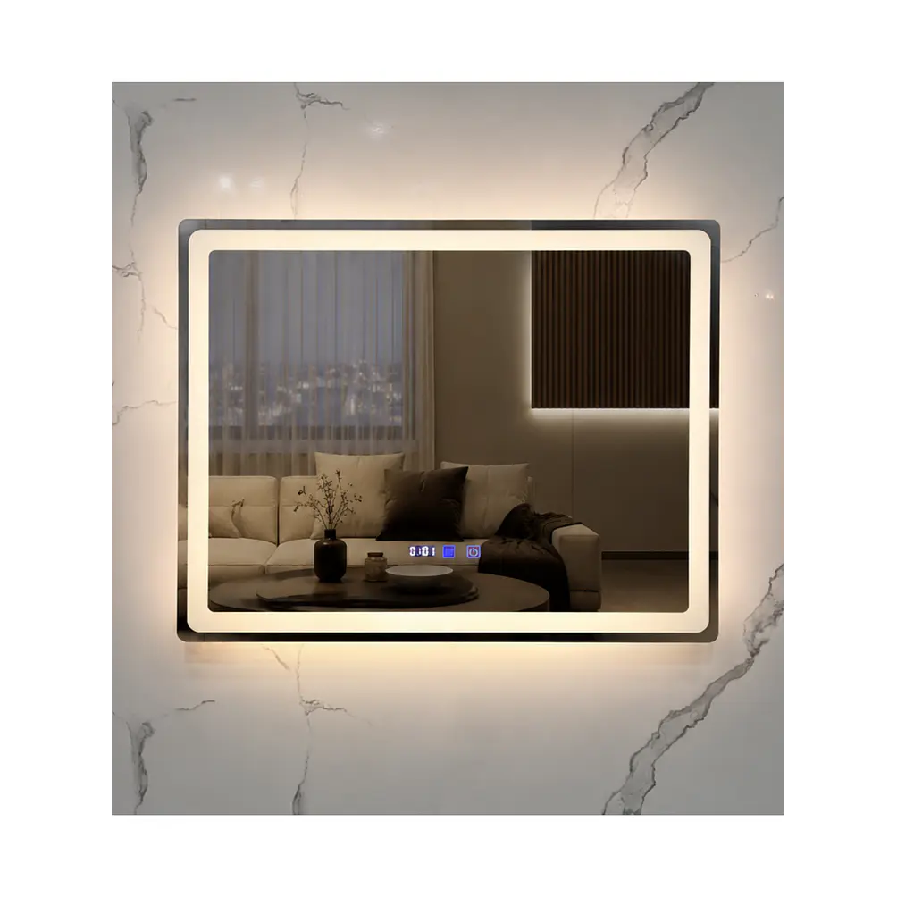 Espejo LED 80x60 cm con Desempañante, Reloj y Temperatura 3