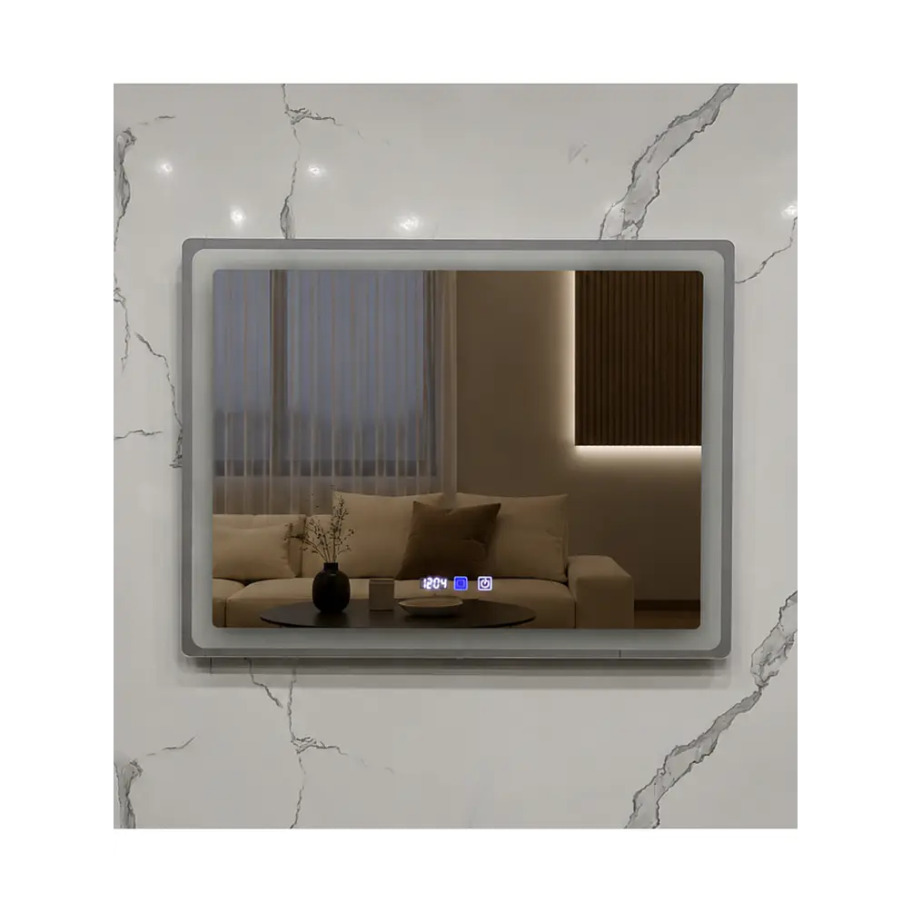 Espejo LED 80x60 cm con Desempañante, Reloj y Temperatura 4