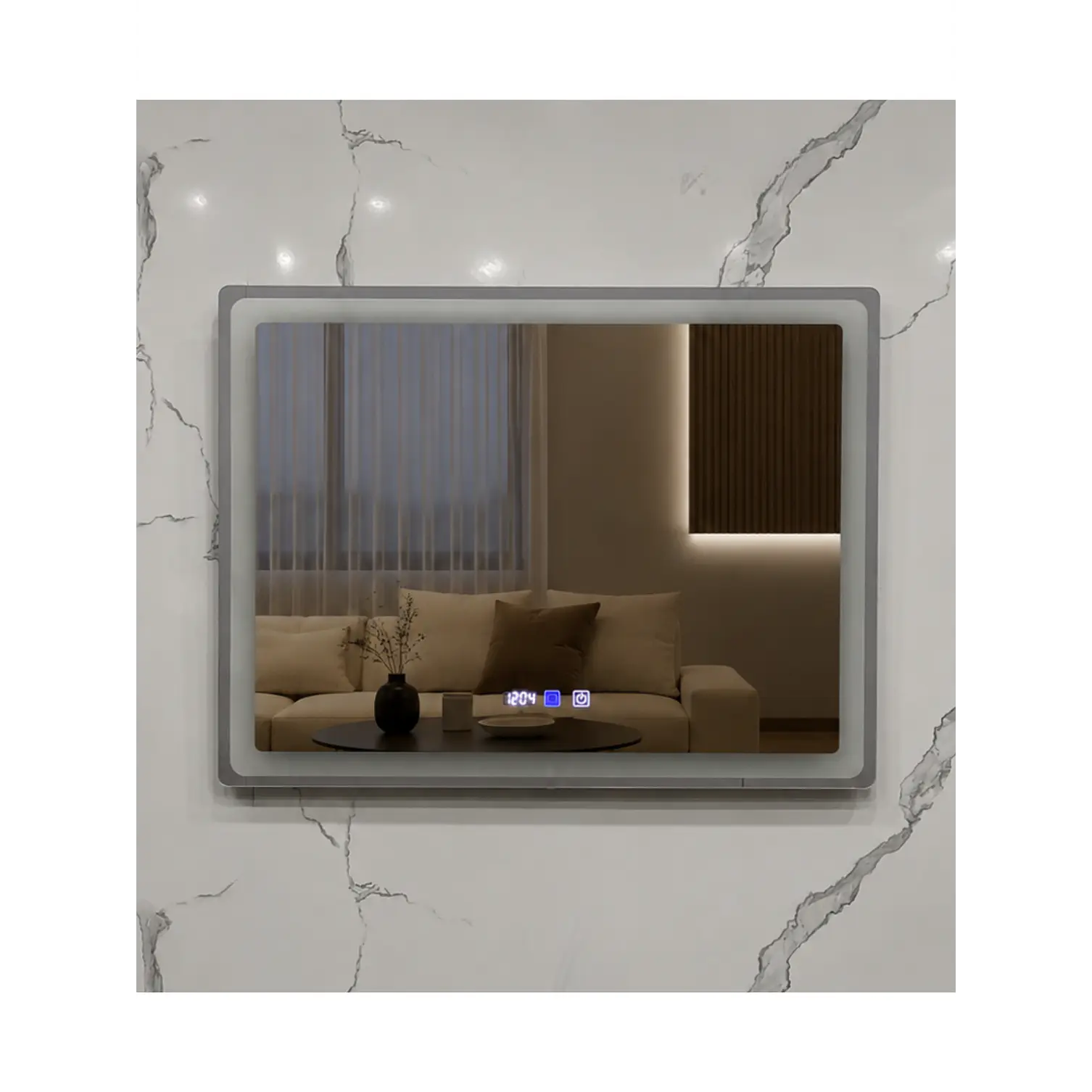 Espejo LED 80x60 cm con Desempañante, Reloj y Temperatura 4