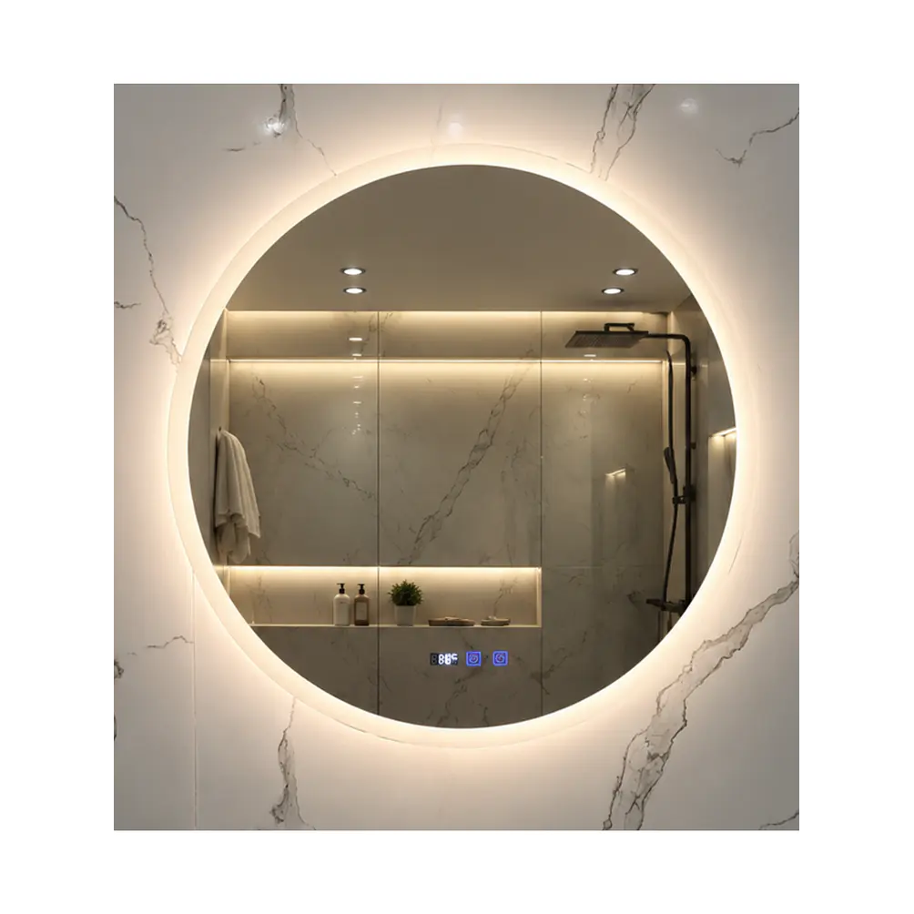 Espejo LED Para Baño Desempañante Con Reloj Digital Sin Marco 80 cm 3