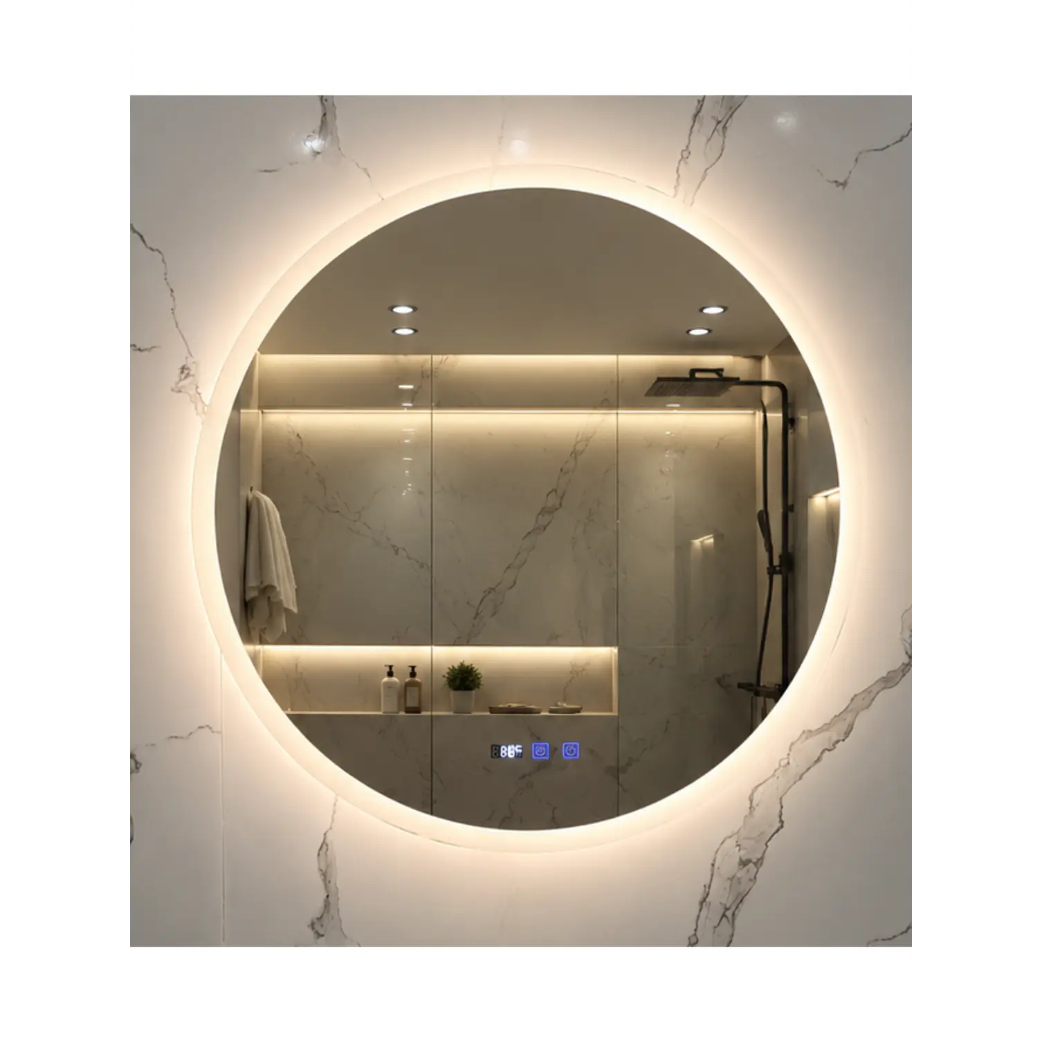 Espejo LED Para Baño Desempañante Con Reloj Digital Sin Marco 80 cm 3