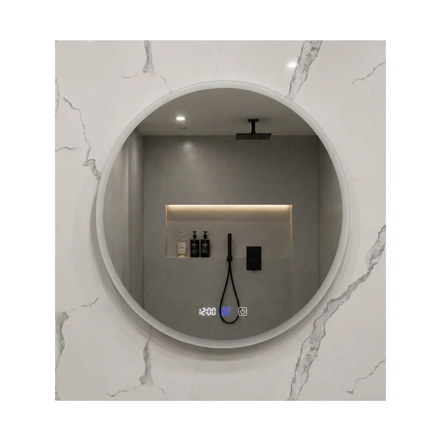 Espejo LED Para Baño Desempañante Con Reloj Digital Sin Marco 80 cm 4