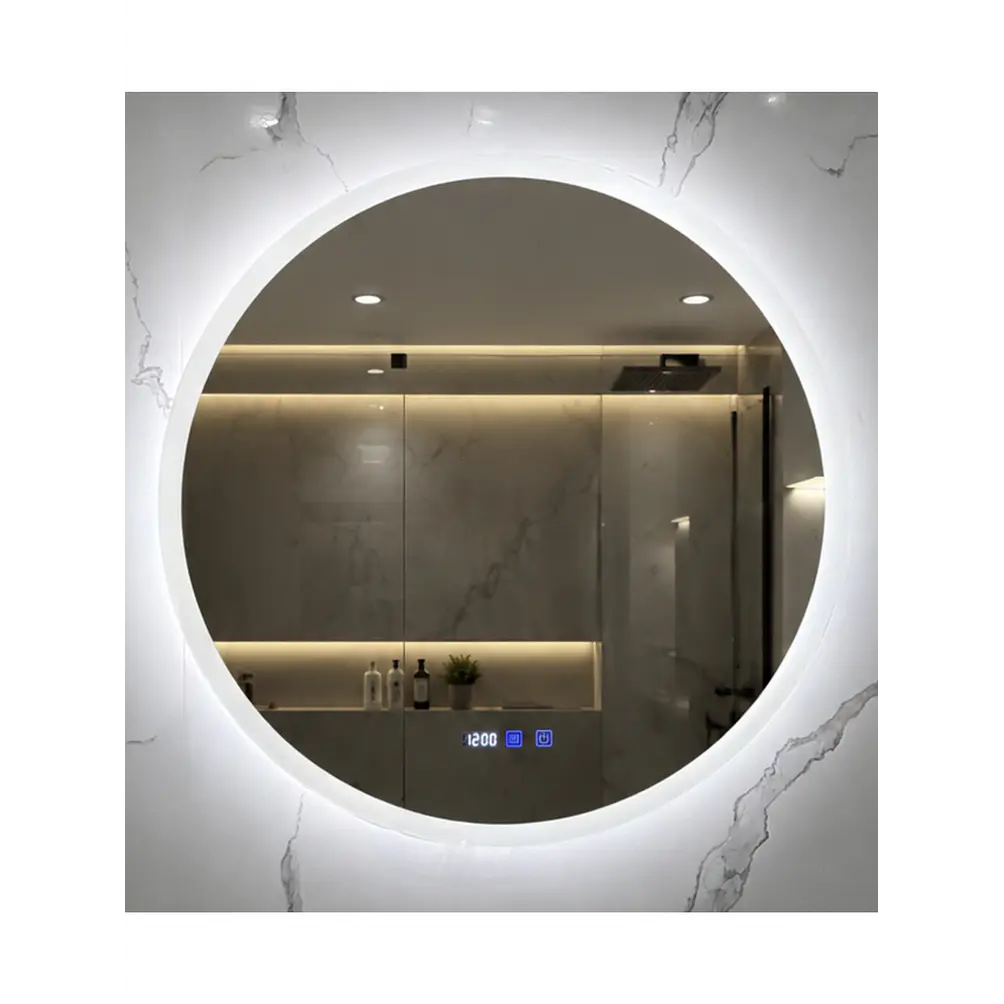 Espejo LED Para Baño Desempañante Con Reloj Digital Sin Marco 80 cm 2