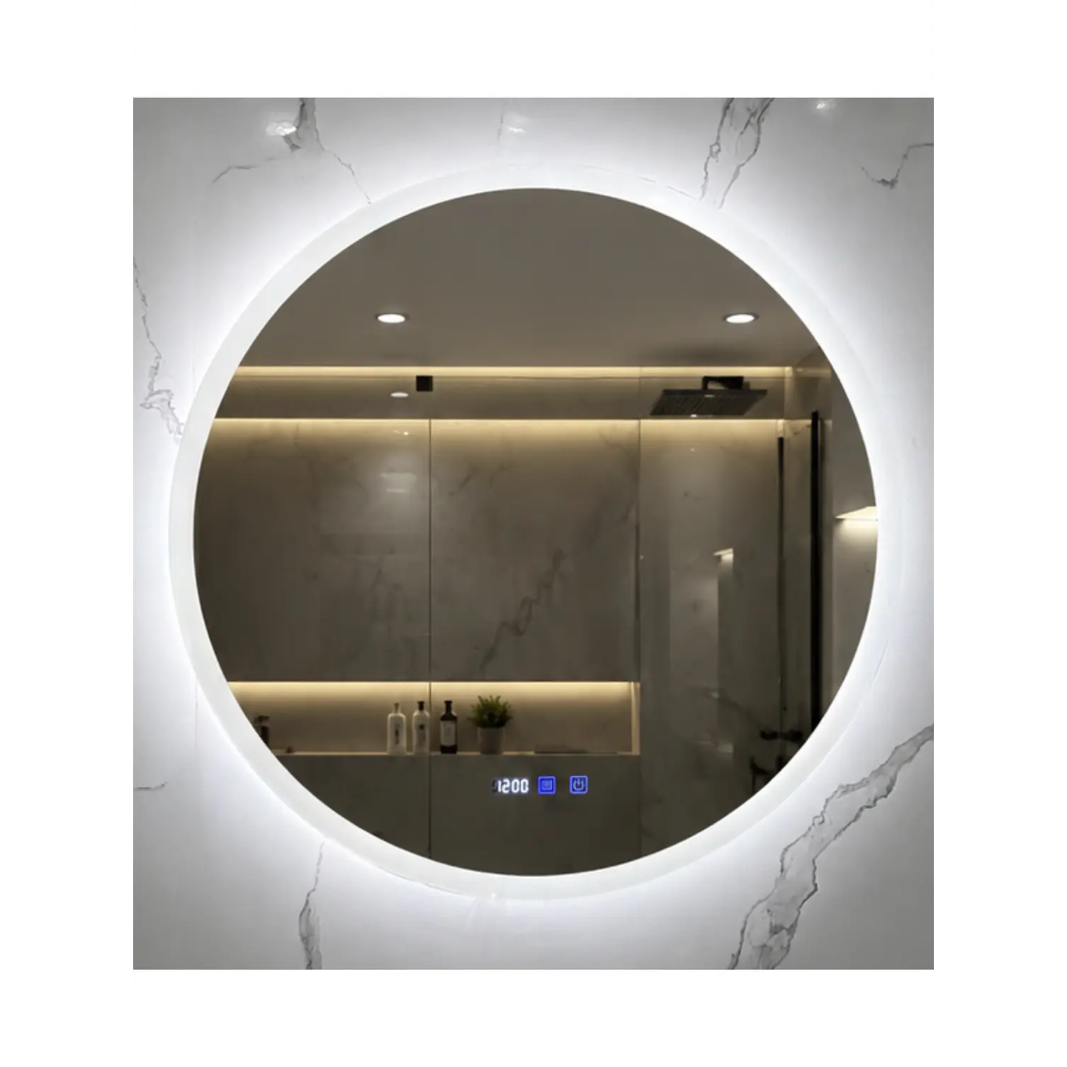 Espejo LED Para Baño Desempañante Con Reloj Digital Sin Marco 80 cm 2