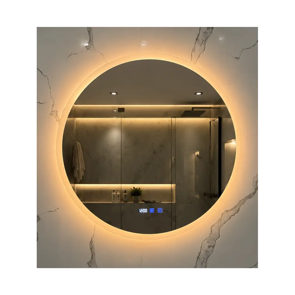 Espejo LED Para Baño Desempañante Con Reloj Digital Sin Marco 80 cm 1