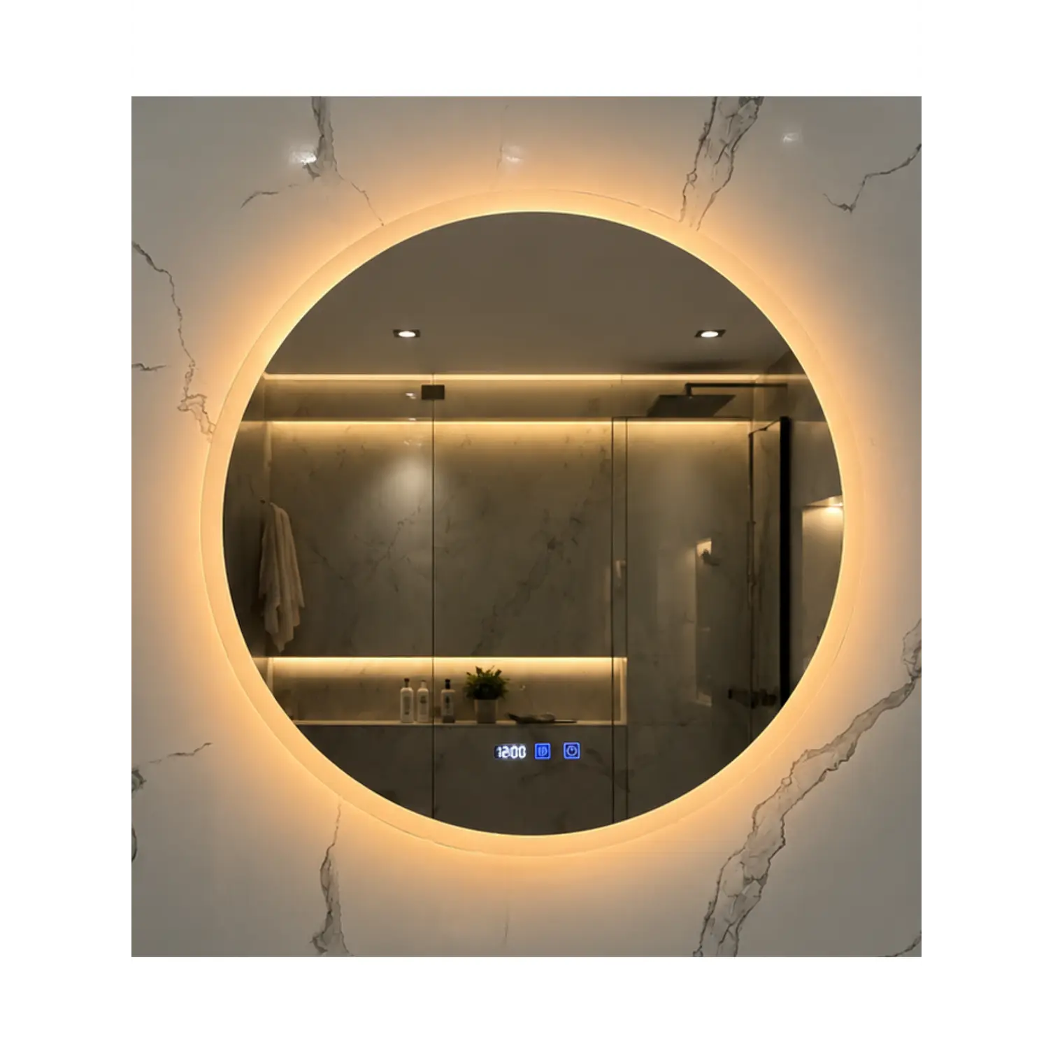 Espejo LED Para Baño Desempañante Con Reloj Digital Sin Marco 80 cm 1