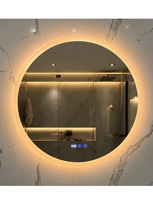 Espejo LED Para Baño Desempañante Con Reloj Digital Sin Marco 80 cm