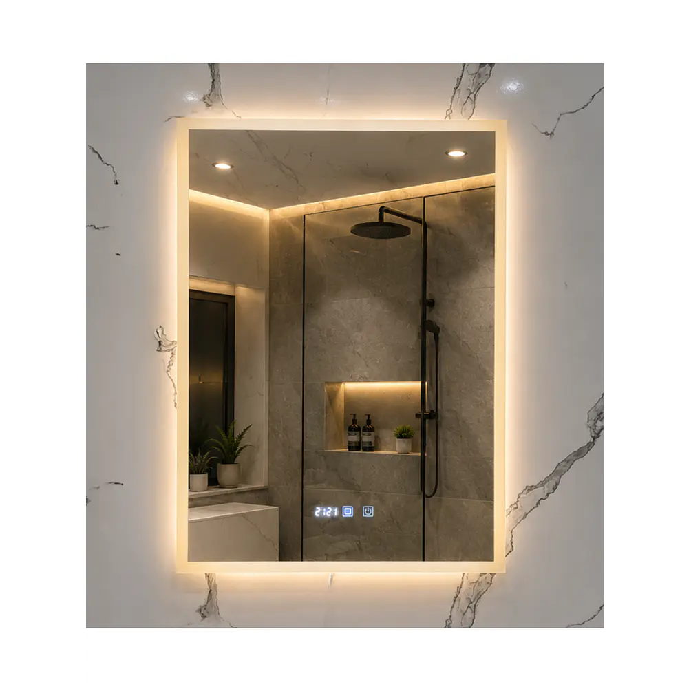 Espejo LED Para Baño Desempañante Con Reloj Digital Sin Marco 60x80 cm 3