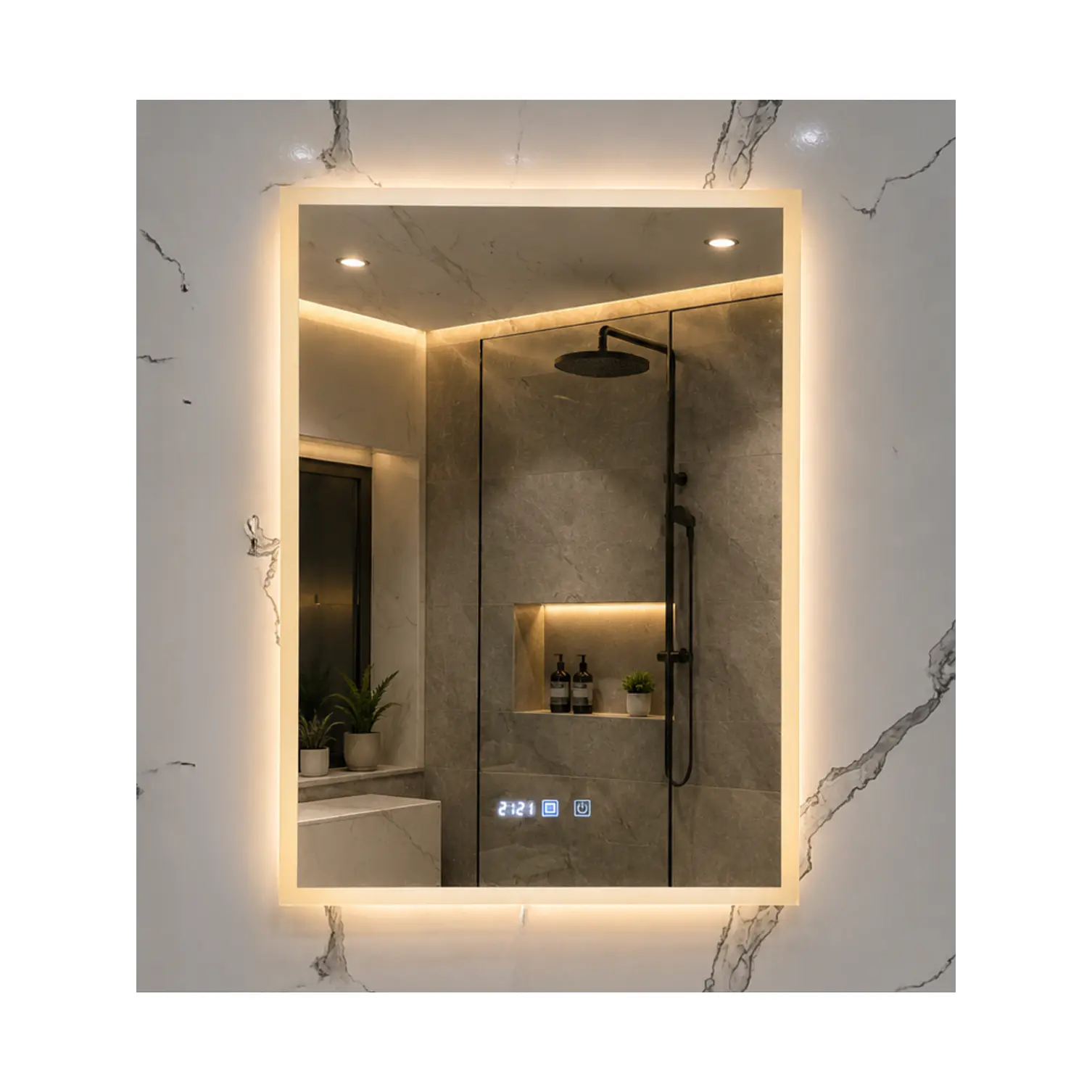 Espejo LED Para Baño Desempañante Con Reloj Digital Sin Marco 60x80 cm 3