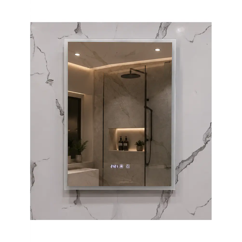 Espejo LED Para Baño Desempañante Con Reloj Digital Sin Marco 60x80 cm 4