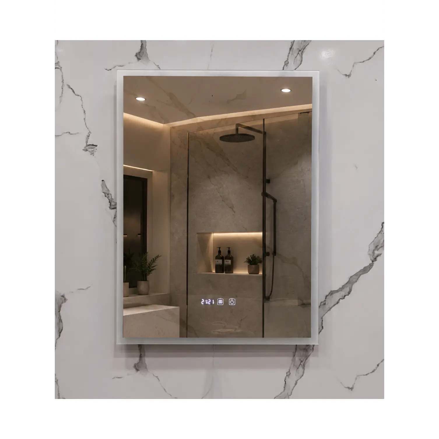 Espejo LED Para Baño Desempañante Con Reloj Digital Sin Marco 60x80 cm 4