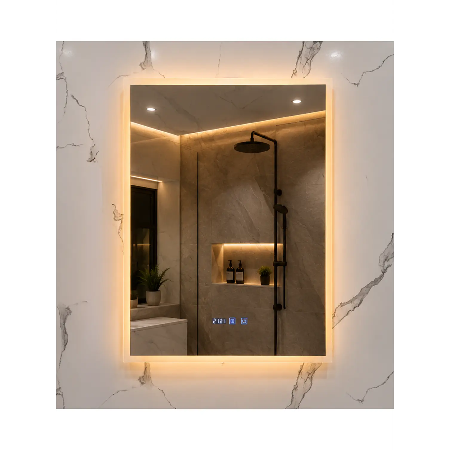 Espejo LED Para Baño Desempañante Con Reloj Digital Sin Marco 60x80 cm 1