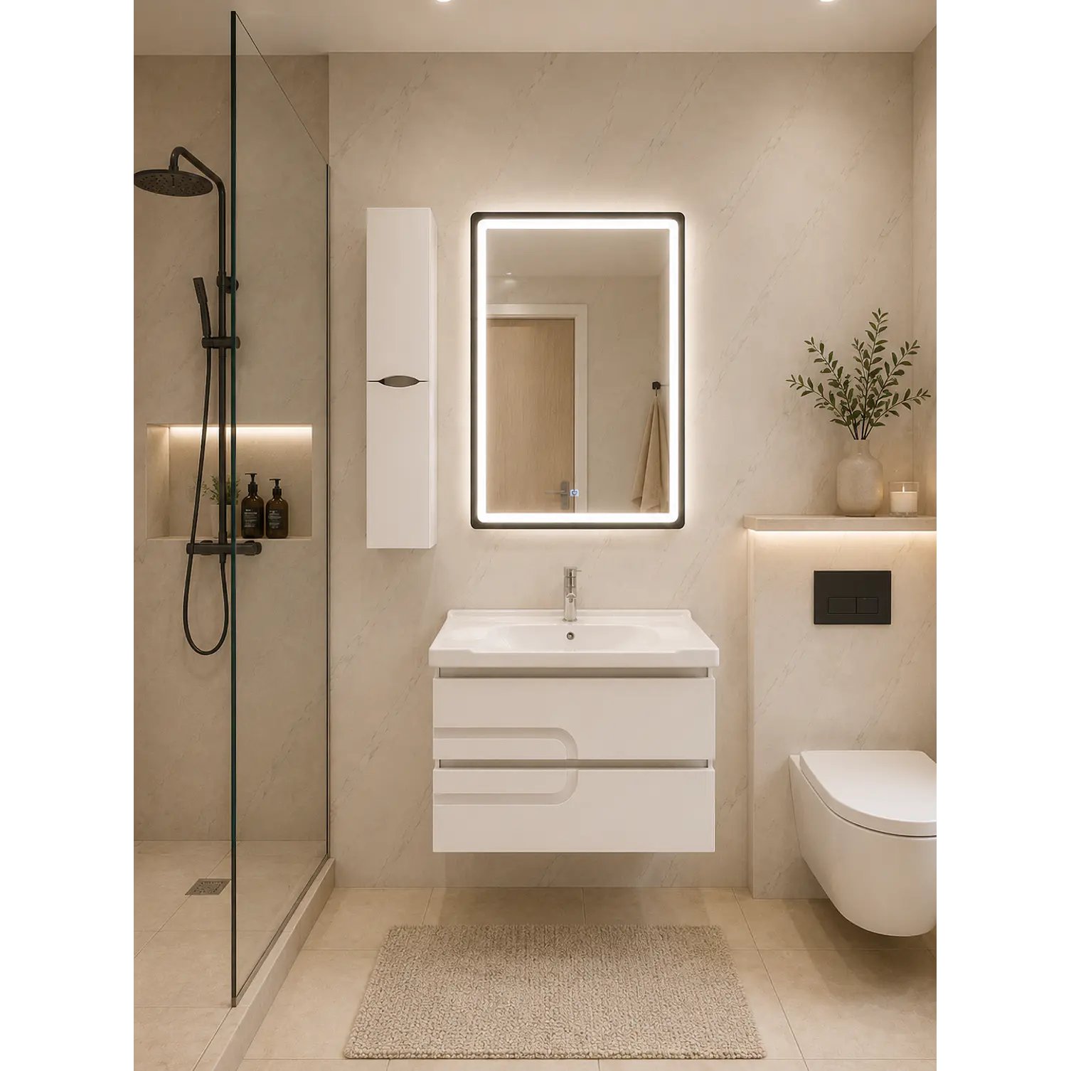 Mueble Vanitorio Con Espejo Y Estante 80cm BLANCO 1
