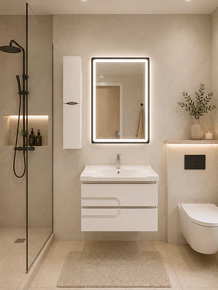 Mueble Vanitorio Con Espejo Y Estante 80cm BLANCO