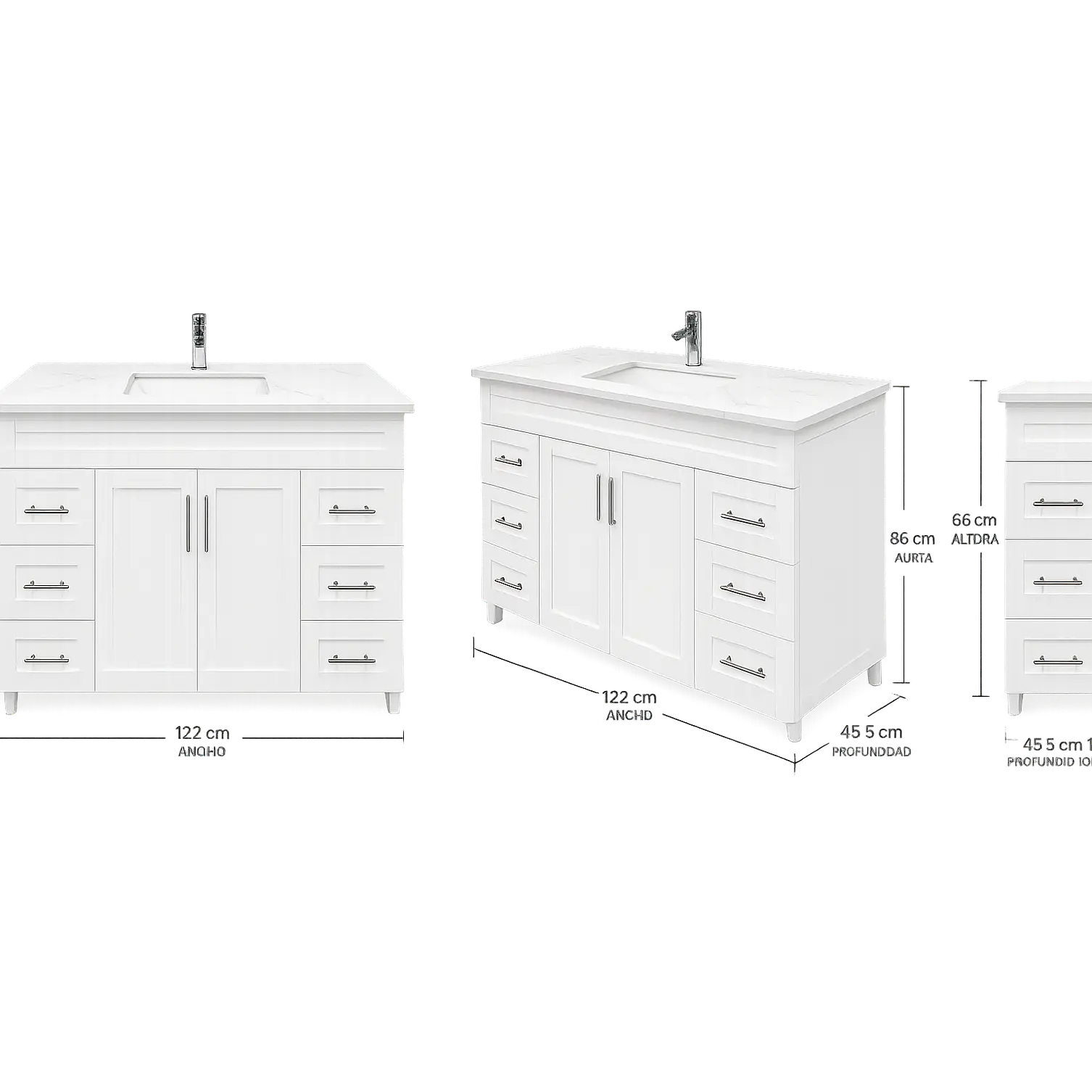 Mueble Vanitario a Piso 122 cm Blanco 4