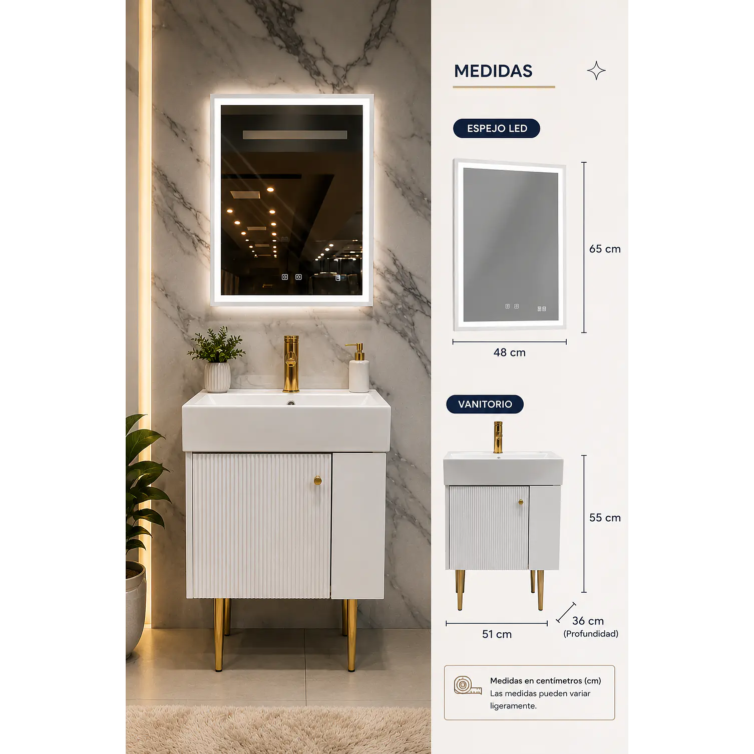 Mueble Vanitorio Con Espejo 50cm BLANCO 2
