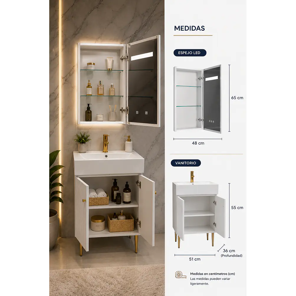  Mueble Vanitorio Con Espejo 50cm BLANCO 3